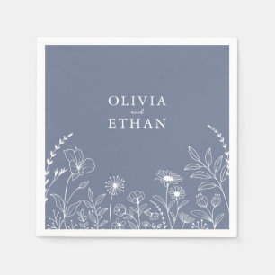 Dusty Blue, Rustic, Wildflowers Wedding Napkins