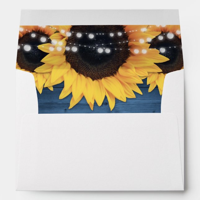 Dusty Blue Rustic Wood String Lights Sunflowers Envelope (Back (Bottom))