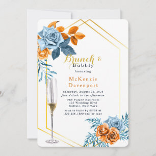 Dusty Blue & Rusty Peony Floral Brunch and Bubbly Invitation