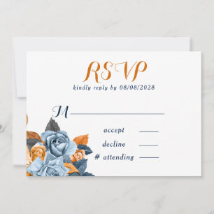 Dusty Blue & Rusty Peony Floral Wedding RSVP Cards