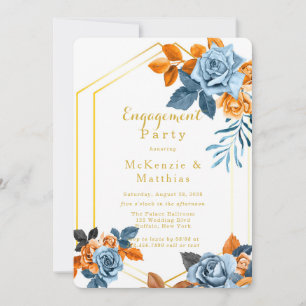 Dusty Blue & Rusty Peony Gold Engagement Party Invitation