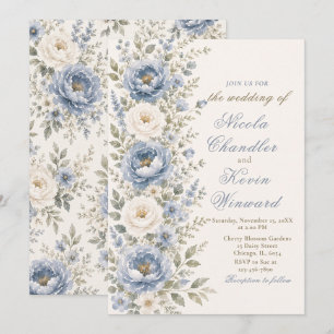 Dusty Blue & Sage Floral Wedding Invitation