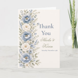 Dusty Blue & Sage Floral Wedding Thank You Card