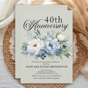 Dusty Blue Sage Green 40th Anniversary Invitation