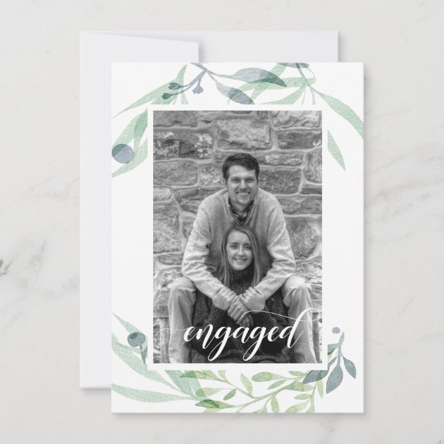 Dusty Blue Sage Green Botanicals Photo Save The Date (Front)