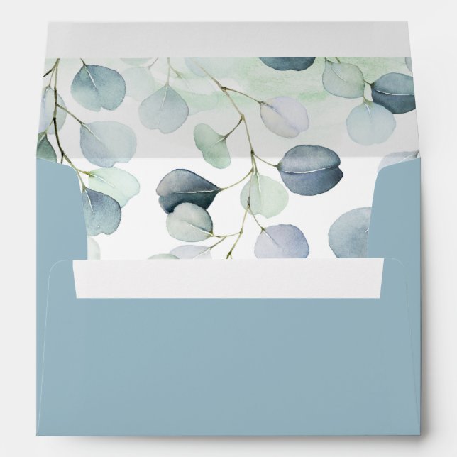 Dusty Blue & Sage Green Eucalyptus Botanical Envelope (Back (Bottom))