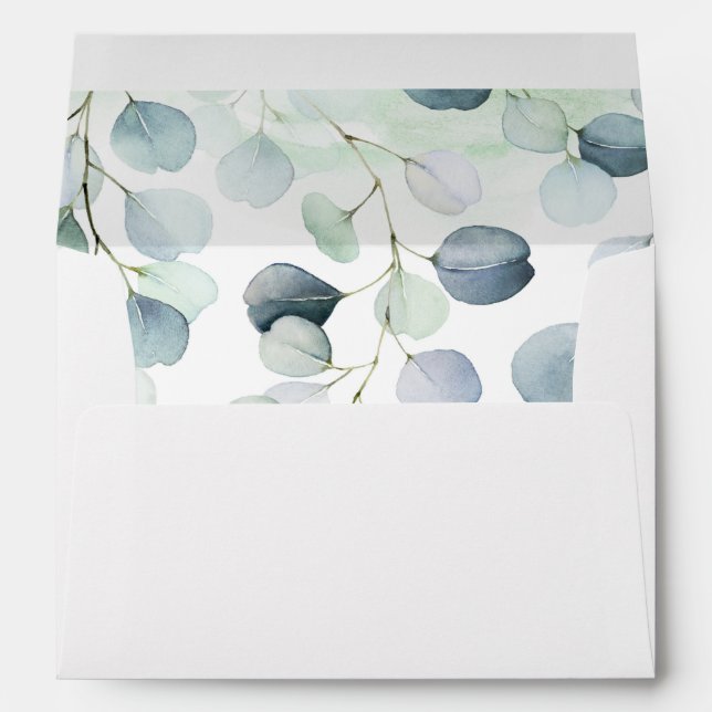Dusty Blue & Sage Green Eucalyptus Botanical Envelope (Back (Bottom))