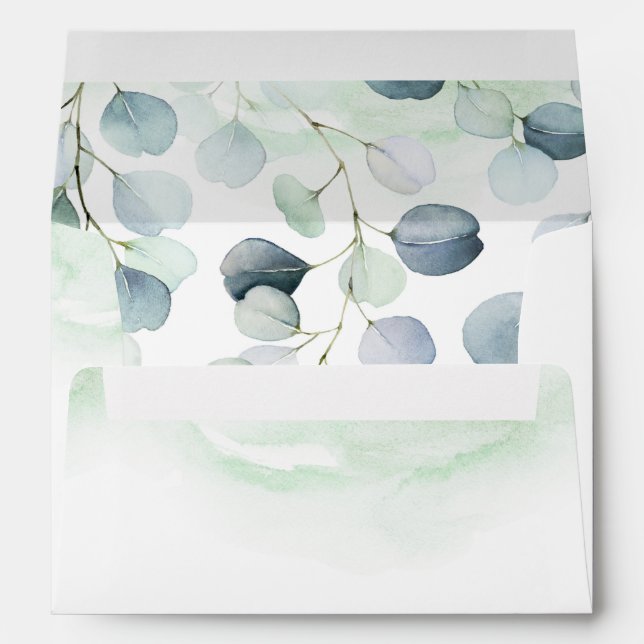Dusty Blue & Sage Green Eucalyptus Botanical Envelope (Back (Bottom))