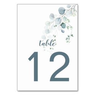 Dusty Blue & Sage Green Eucalyptus Botanical White Table Number