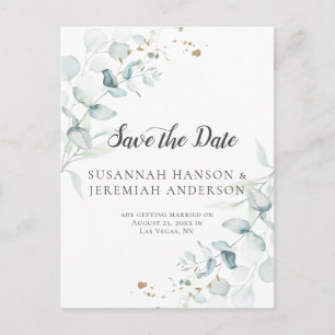 Dusty Blue Sage Green Eucalyptus Save The Date   Announcement Postcard