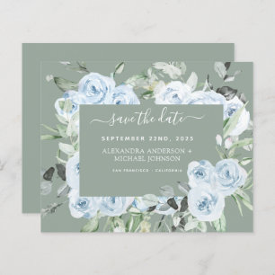 Dusty Blue Sage Green Greenery Save the Date