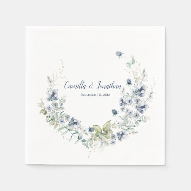 Dusty Blue Sage Green Winter Wedding Floral Napkin (Front)