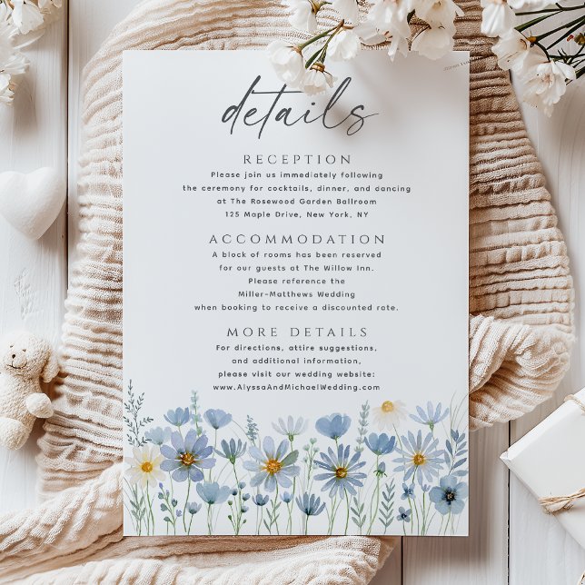 Dusty Blue Sage Wildflower Floral Wedding Details Enclosure Card (Creator Uploaded)