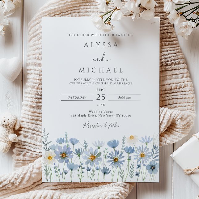 Dusty Blue Sage Wildflower Floral Wedding Invitation (Creator Uploaded)