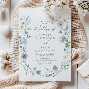 Dusty Blue Sage Wildflower Floral Wedding Invitation