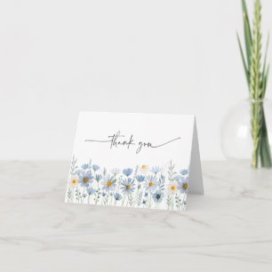 Dusty Blue Sage Wildflower Floral Wedding Thank You Card