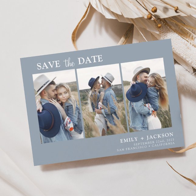 Dusty Blue Save the Date 3 Photo Simple (Creator Uploaded)