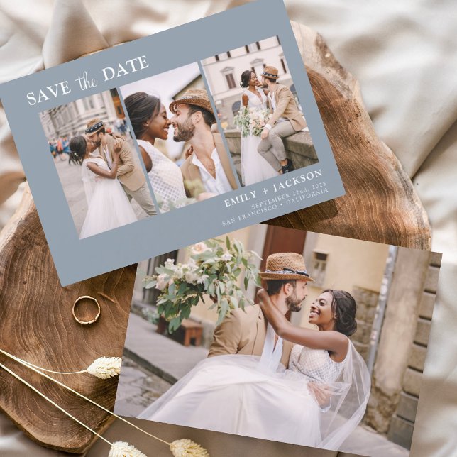 Dusty Blue Save the Date 4 Photo Simple (Creator Uploaded)