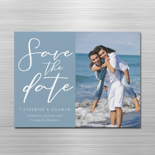 Dusty Blue Save the Date Couple Photo Magnet Card