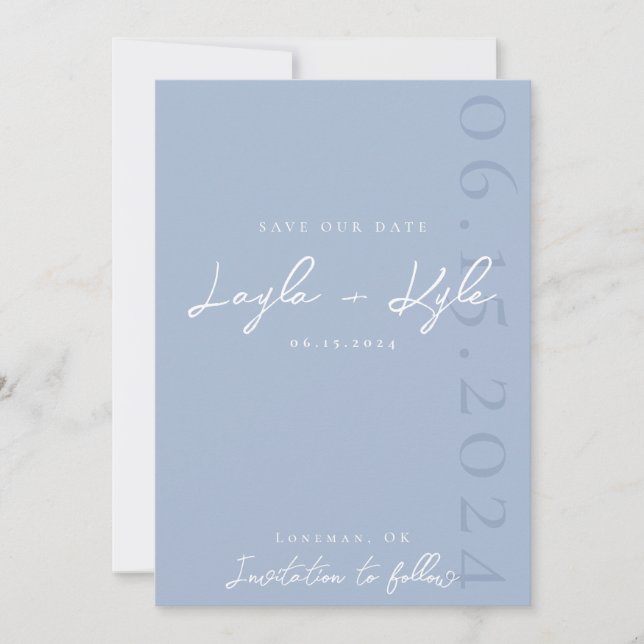 Dusty Blue Save the Date Invitation (Front)
