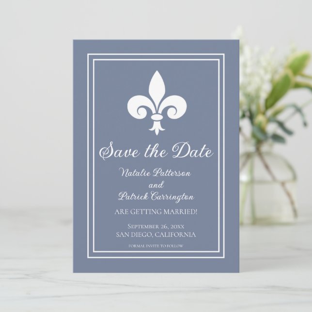 Dusty Blue Save the Date Invite (Standing Front)