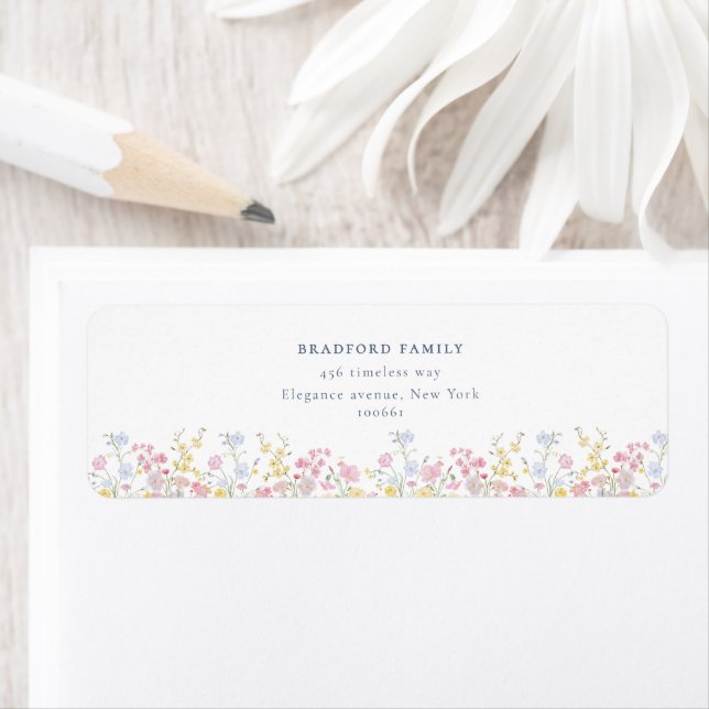 Dusty Blue Script Boho Wildflowers Wedding  Return Address Label (Insitu)