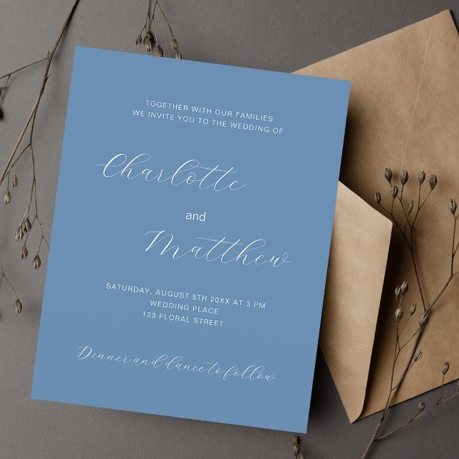 Dusty blue script budget wedding invitation (Creator Uploaded)
