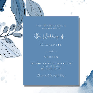 Dusty blue script budget wedding invitation