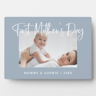 Dusty Blue   Script First Mother's Day Photo Plaque
