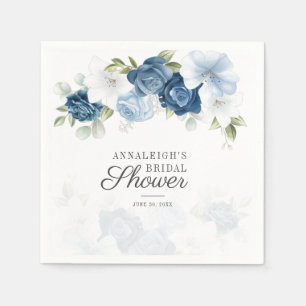 Dusty Blue Script Floral Bridal Shower Paper Napkin
