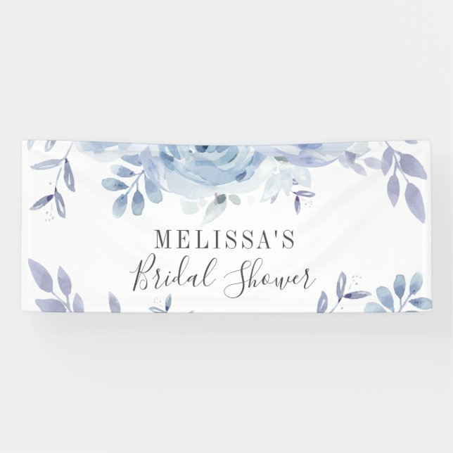 Dusty Blue Script Floral Lilac Bridal Shower Banner (Horizontal)