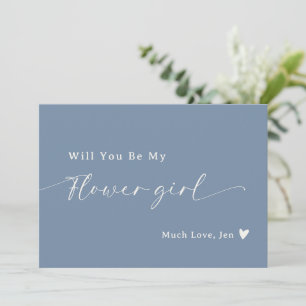 Dusty Blue Script Flower Girl Proposal Card