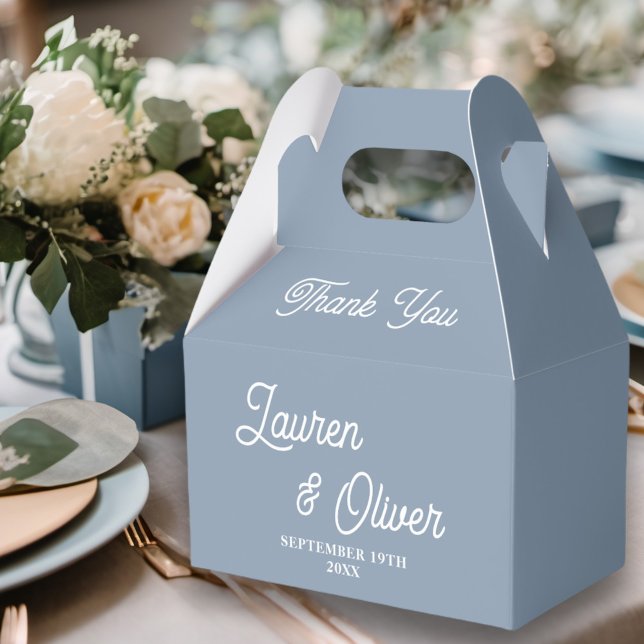 Dusty Blue Script Minimalist Wedding Favour Box (Creator Uploaded)