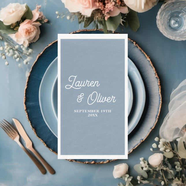 Dusty Blue Script Minimalist Wedding Napkin (Creator Uploaded)
