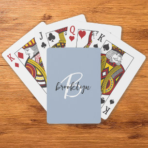 Dusty Blue Script Monogram Playing Cards