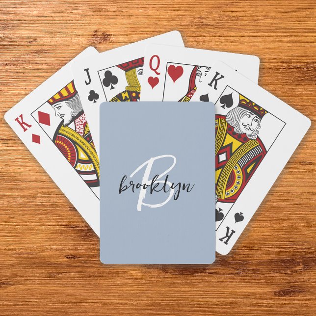 Dusty Blue Script Monogram Playing Cards (Creator Uploaded)