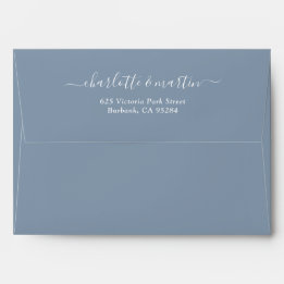 Dusty Blue Script Return Address Wedding A7 Envelope