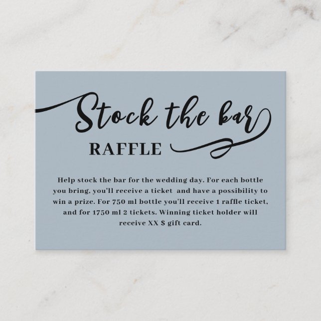 Dusty Blue Script Stock the bar Bridal Shower  Enclosure Card (Front)