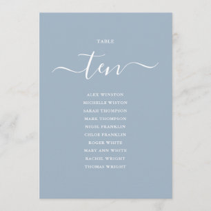 Dusty Blue Script Table Number 10 Seating Chart