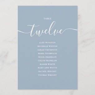 Dusty Blue Script Table Number 12 Seating Chart