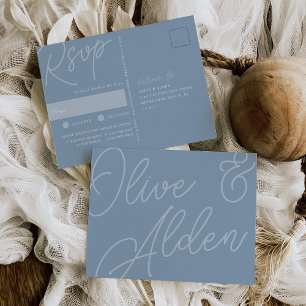 Dusty Blue   Script Watermark Meal Choice RSVP Postcard