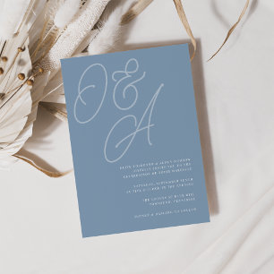 Dusty Blue Script Watermark Monogram Wedding Invitation