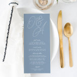 Dusty Blue | Script Watermark Monogram Wedding Menu<br><div class="desc">A beautiful typography based wedding menu card featuring your initials in oversized script lettering at the top, in tone on tone shades for a watermark effect. Personalise with your menu items beneath. Our Dusty Blue colorway is an elegant mix of ethereal blues, with white and blue-grey lettering on a dusty...</div>