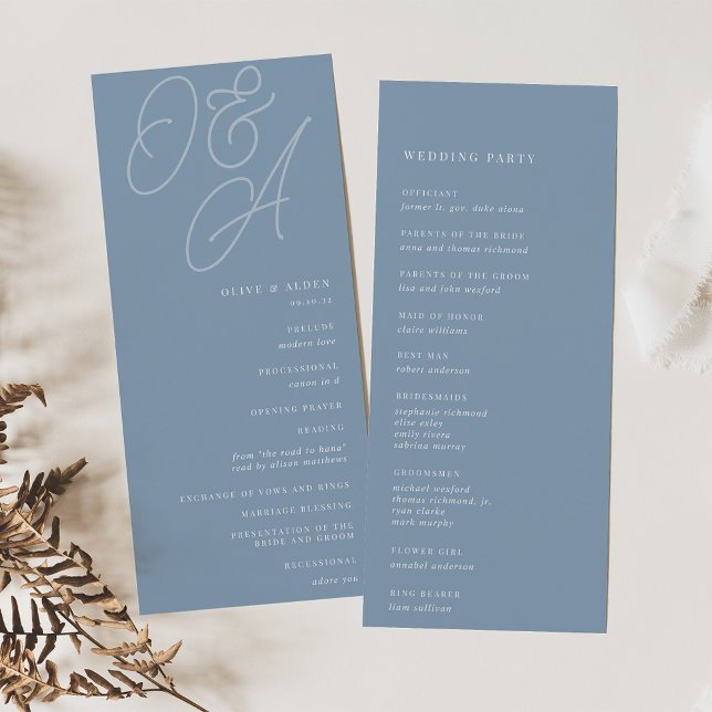 Dusty Blue | Script Watermark Monogram Wedding Program (Creator Uploaded)