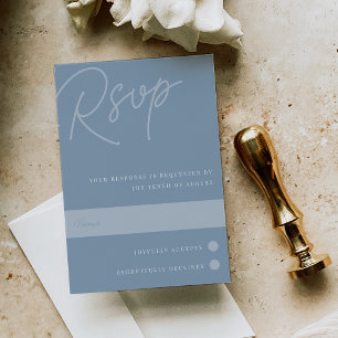 Dusty Blue   Script Watermark Traditional RSVP Card
