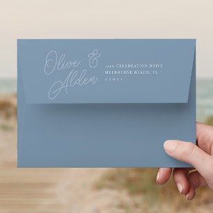 Dusty Blue   Script Watermark Wedding 5x7 Envelope