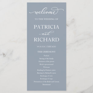 Dusty Blue Script Wedding Ceremony Program