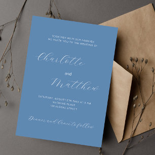 Dusty blue script wedding invitation