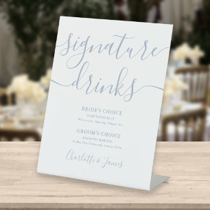 Dusty Blue Script Wedding Signature Drinks Pedesta Pedestal Sign