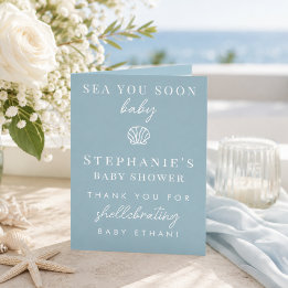 Dusty Blue Sea You Soon Baby Shower Thank You Card